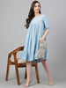 Janasya Women's Light Blue Denim Solid Flared Western Dress - Distacart