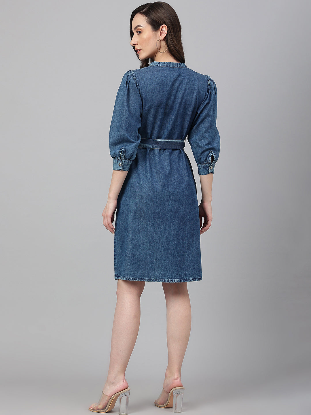 Janasya Women's Blue Denim Solid Straight Western Dress - Distacart