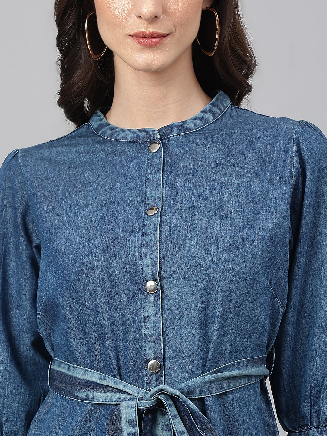 Janasya Women's Blue Denim Solid Straight Western Dress - Distacart