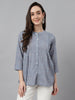 Janasya Women's Blue Cotton Printed Casual Regular Top - Distacart