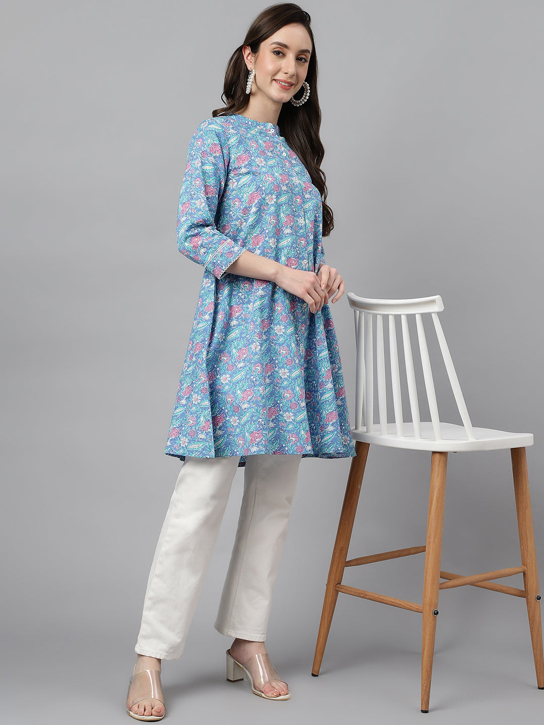 Janasya Women's Multicolor Cotton Botanical Print Casual A-Line Tunic - Distacart