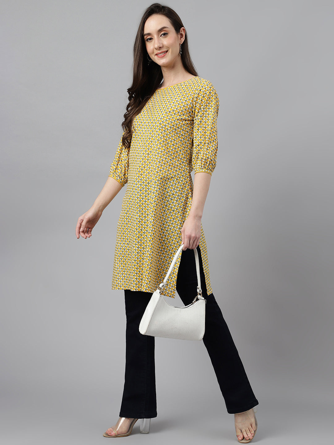 Janasya Women's Yellow Cotton Ethnic Motifs Casual Regular Tunic - Distacart