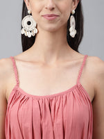 Thumbnail for Janasya Women's Pink Cotton Schiffli Flared Western Dress - Distacart