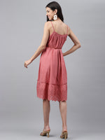 Thumbnail for Janasya Women's Pink Cotton Schiffli Flared Western Dress - Distacart
