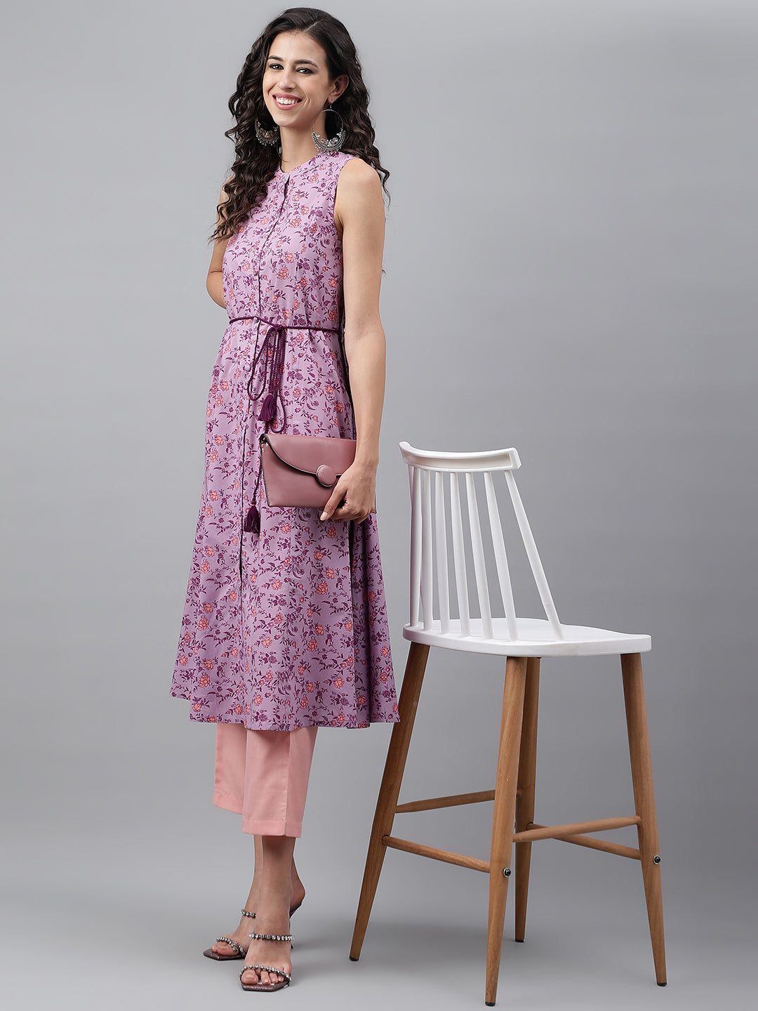 Janasya Women's Lavender Cotton Floral Printed Casual A-Line Kurta - Distacart