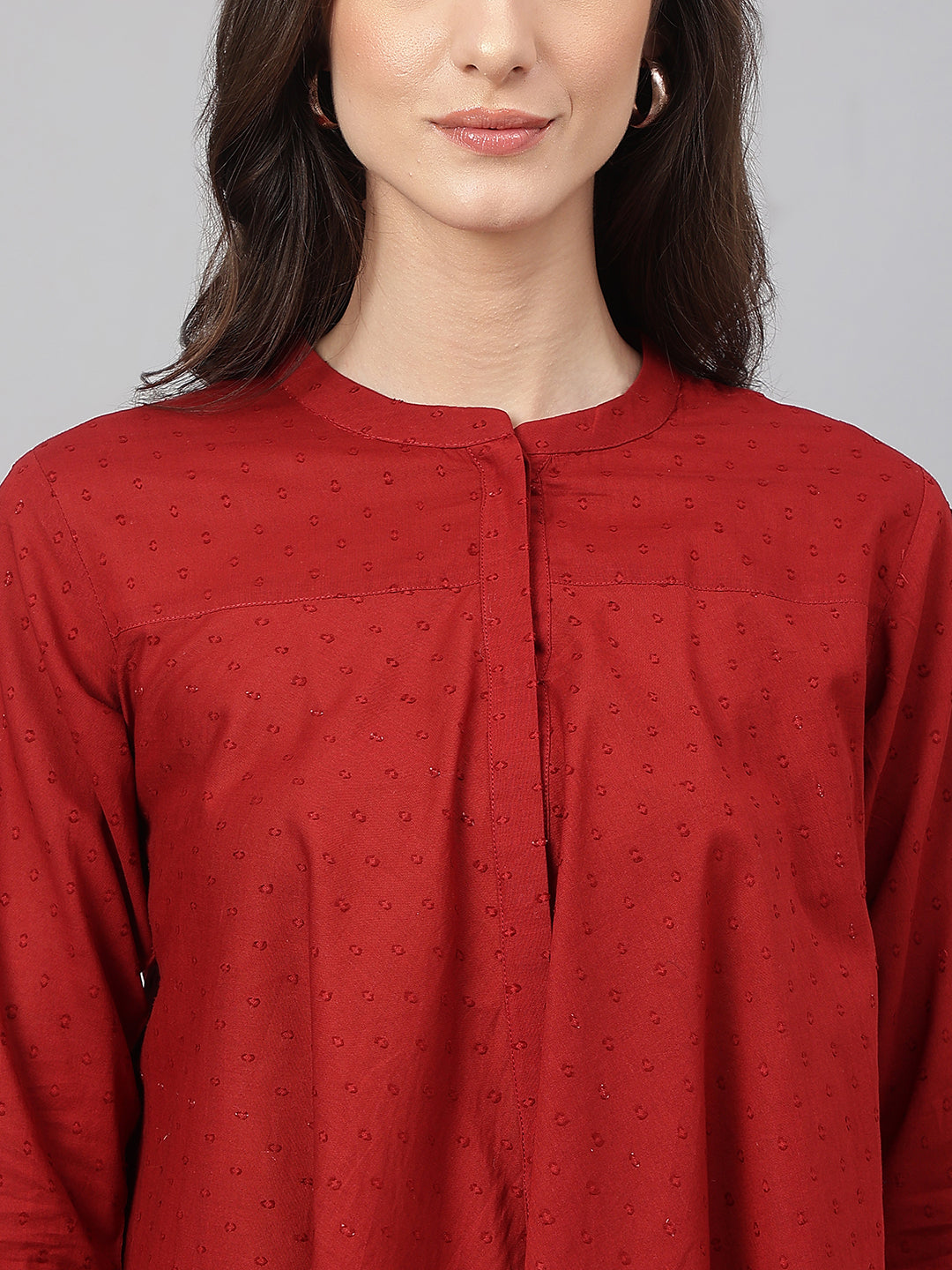 Janasya Women's Maroon Dobby Cotton Solid A-Line Tunic - Distacart