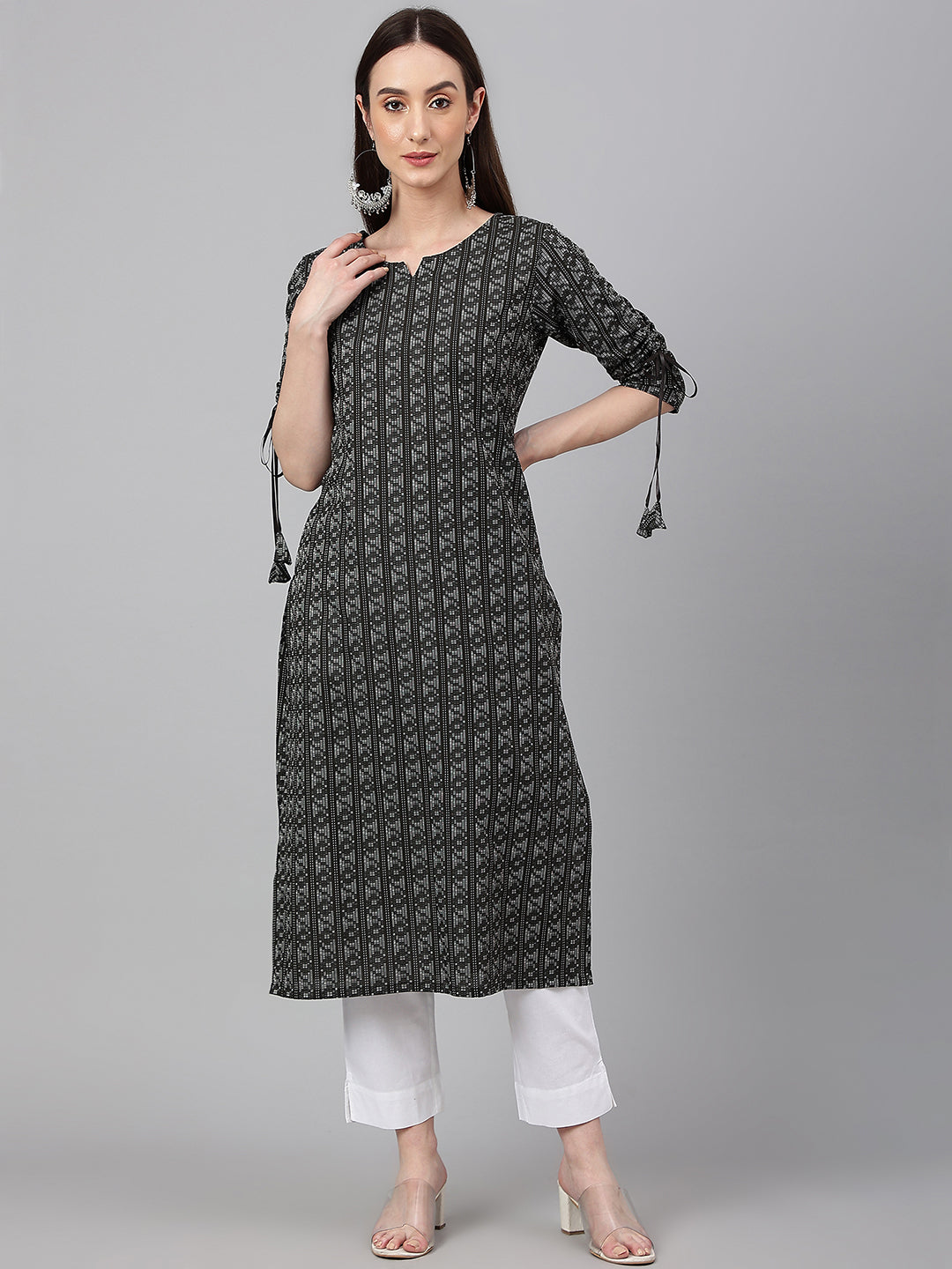 Janasya Women's Black Cotton Woven Design Casual Straight Kurta - Distacart