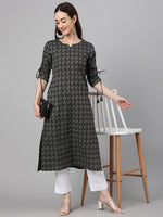 Thumbnail for Janasya Women's Black Cotton Woven Design Casual Straight Kurta - Distacart