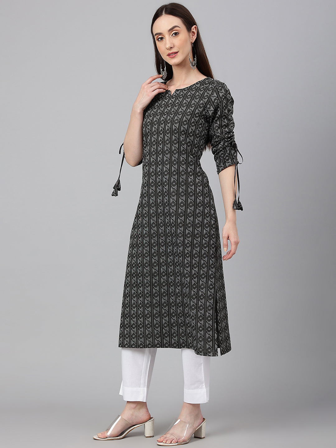 Janasya Women's Black Cotton Woven Design Casual Straight Kurta - Distacart
