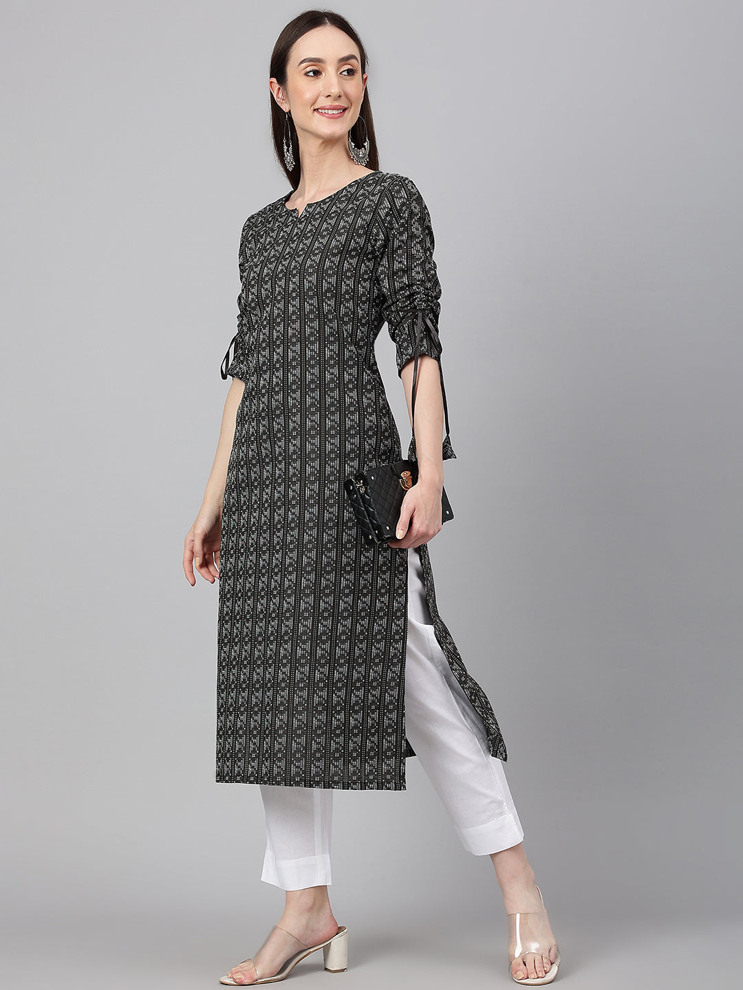 Janasya Women's Black Cotton Woven Design Casual Straight Kurta - Distacart