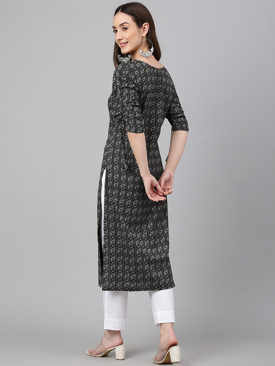 Janasya Women's Black Cotton Woven Design Casual Straight Kurta - Distacart