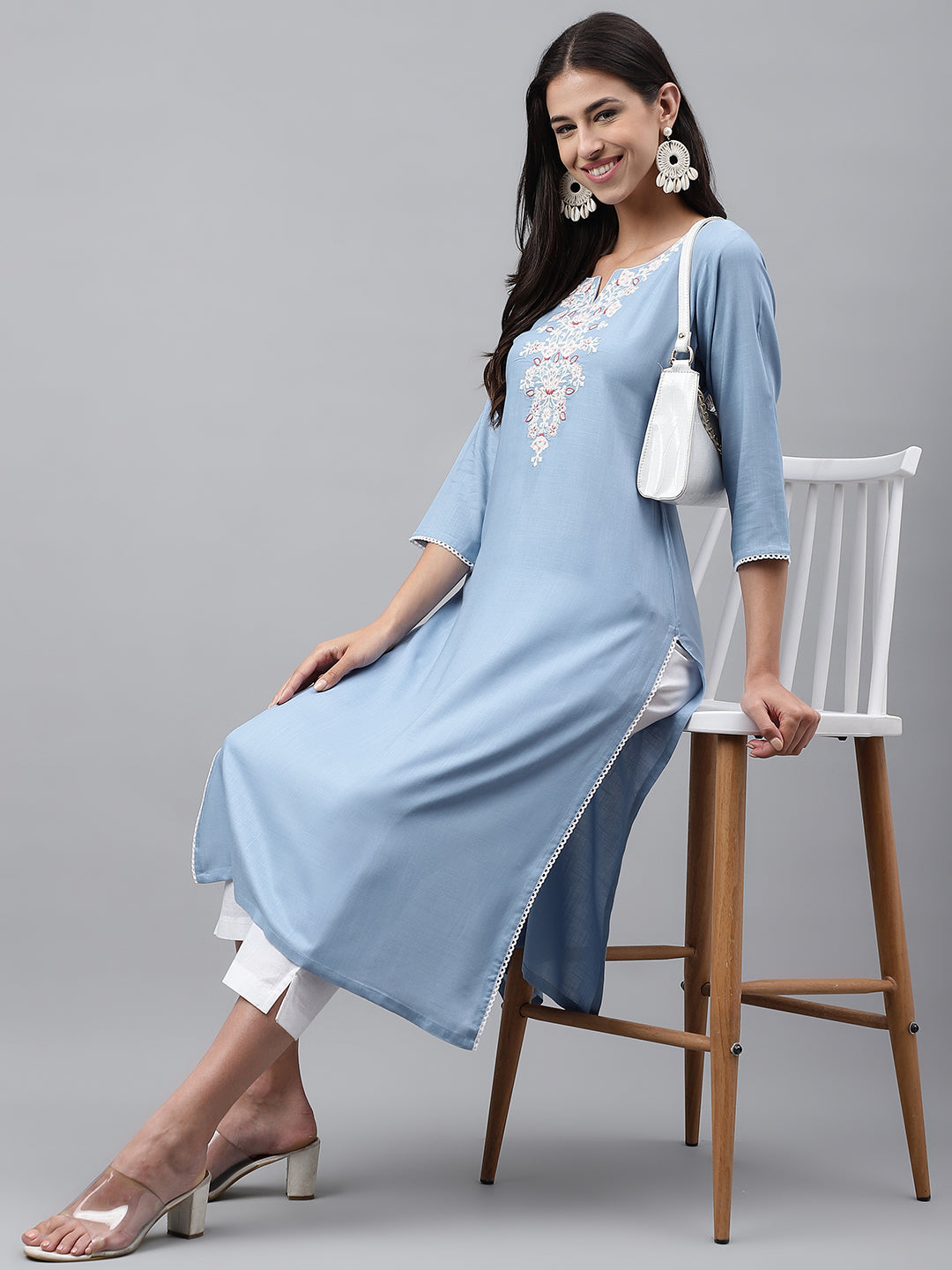 Janasya Women's Light Blue Rayon Solid Casual Straight Kurta - Distacart