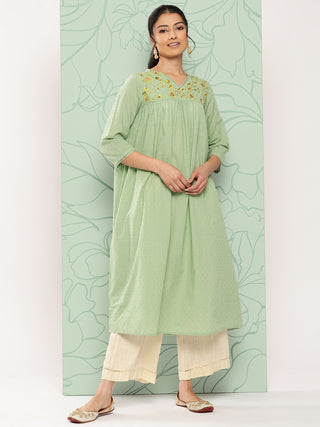 Janasya Women's Sage Green Dobby Cotton Solid Casual Empire Kurta - Distacart