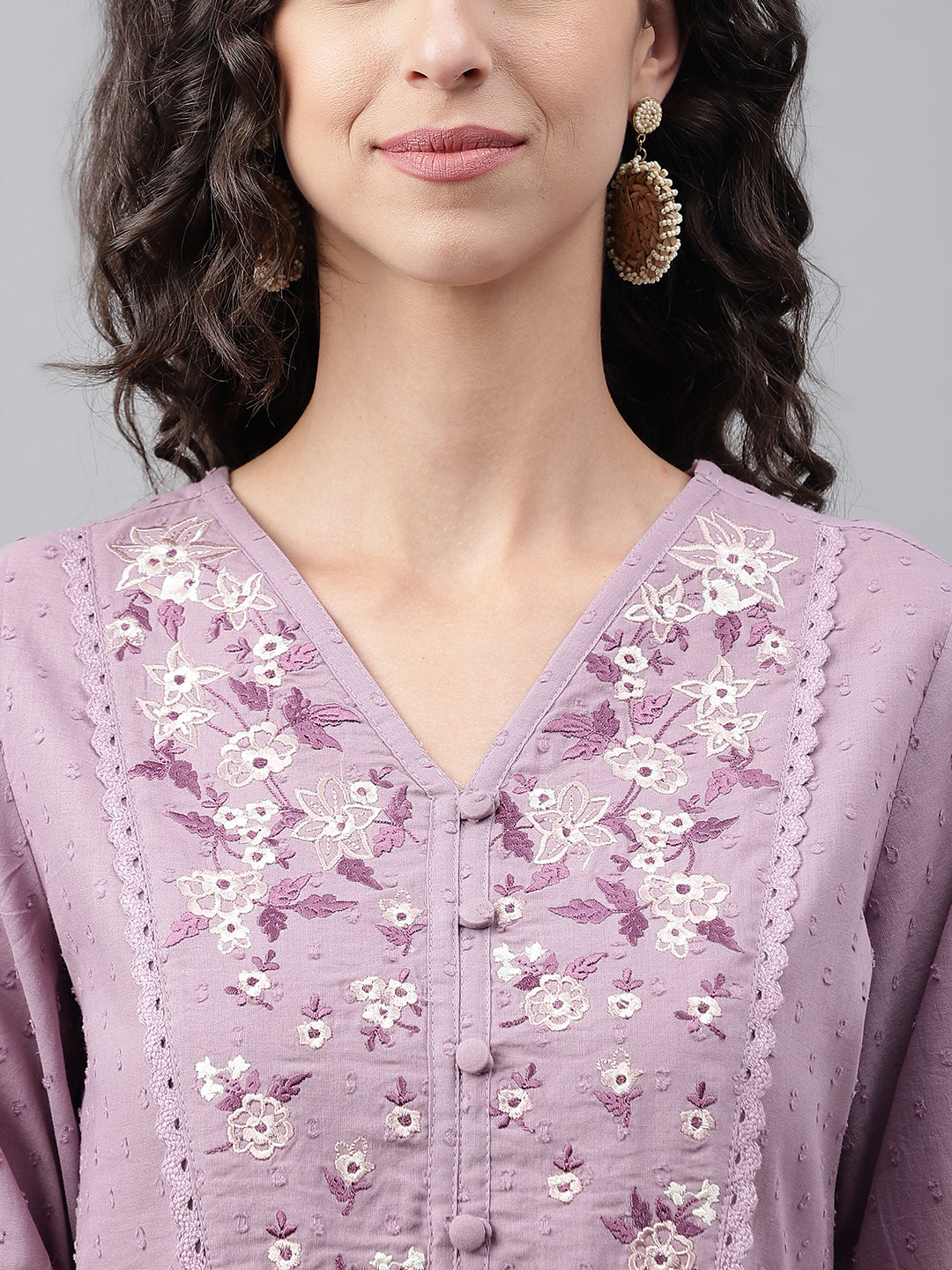 Janasya Women's Lavender Dobby Cotton Solid Casual Gathered Kurta - Distacart