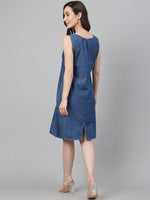 Thumbnail for Janasya Women's Blue Denim Solid Straight Western Dress - Distacart