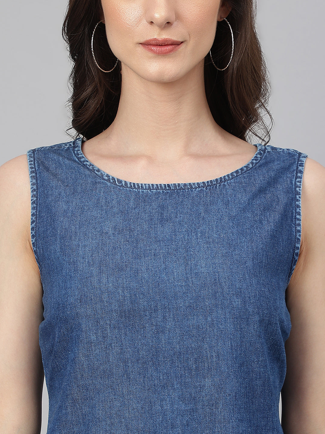 Janasya Women's Blue Denim Solid Straight Western Dress - Distacart