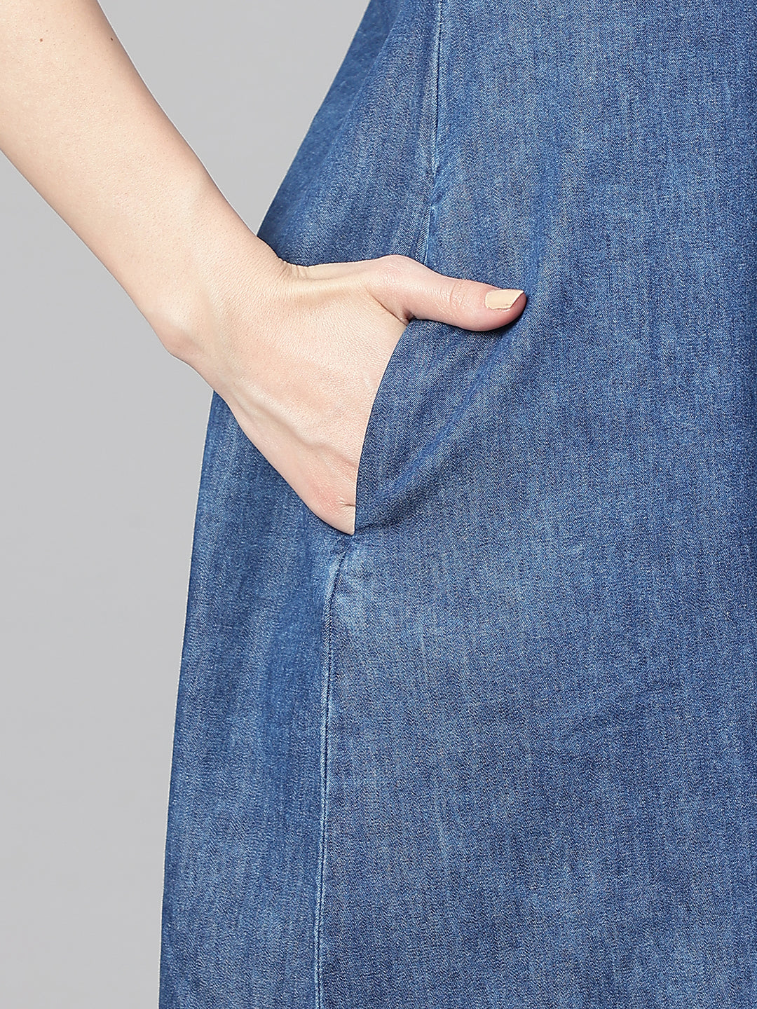 Janasya Women's Blue Denim Solid Straight Western Dress - Distacart