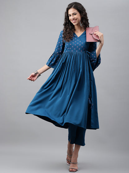 Janasya Women's Blue Crepe Solid Casual Angrakha Kurta - Distacart