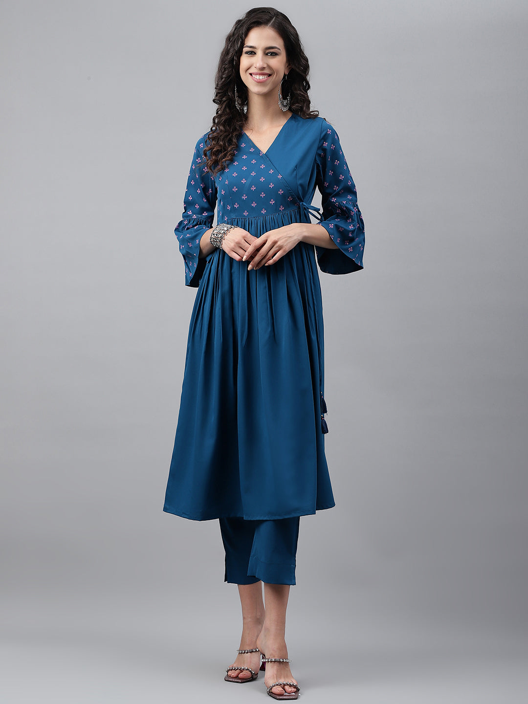 Janasya Women's Blue Crepe Solid Casual Angrakha Kurta - Distacart