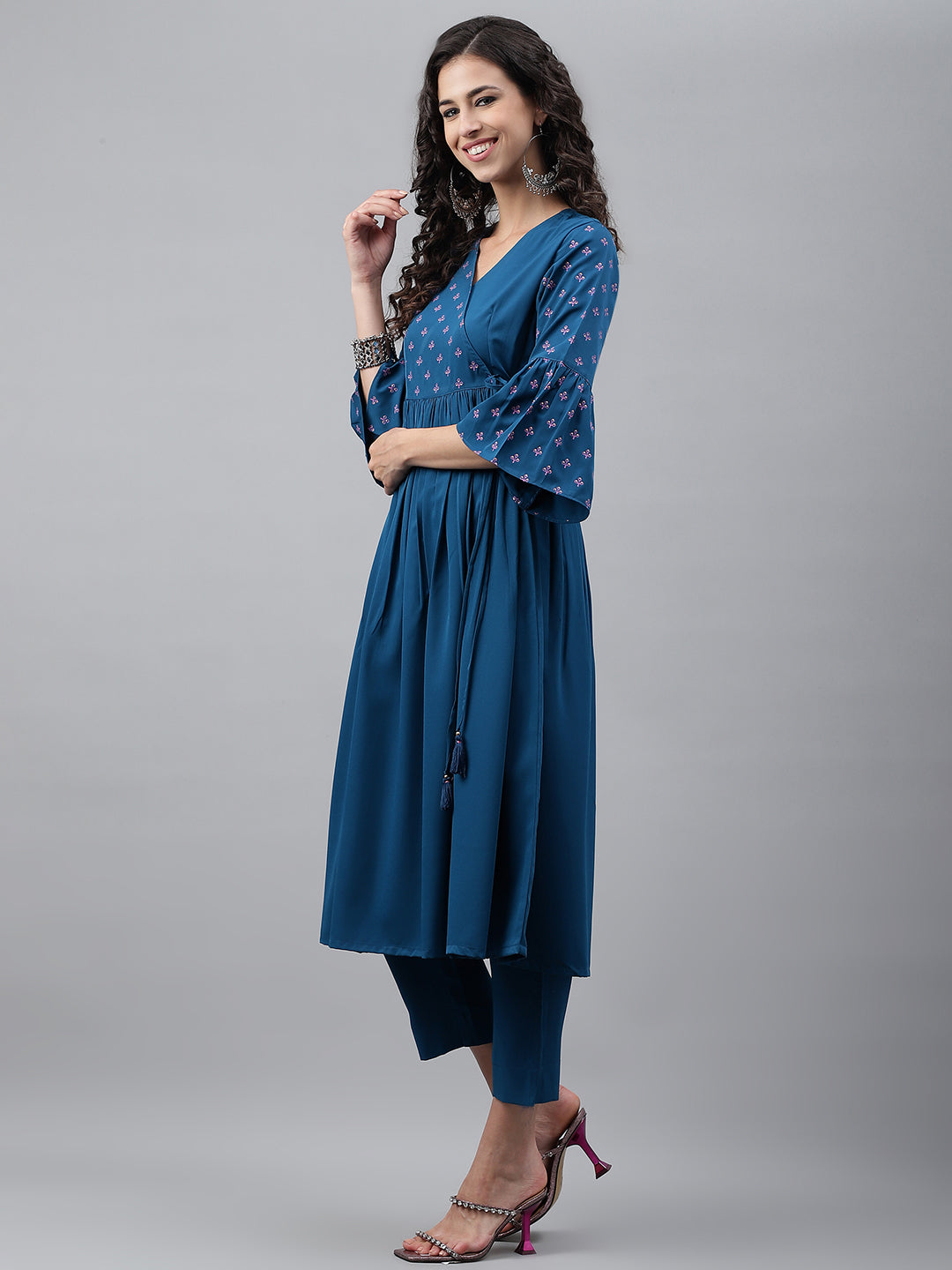 Janasya Women's Blue Crepe Solid Casual Angrakha Kurta - Distacart