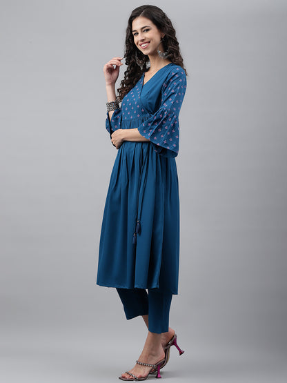 Janasya Women's Blue Crepe Solid Casual Angrakha Kurta - Distacart