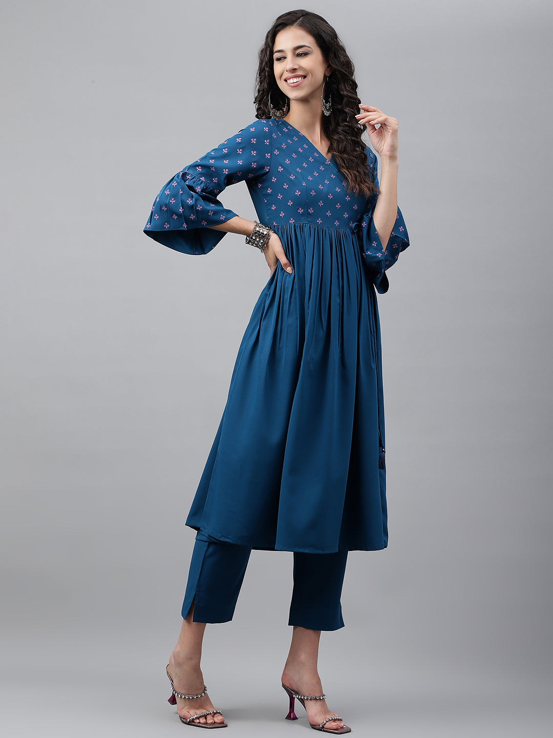 Janasya Women's Blue Crepe Solid Casual Angrakha Kurta - Distacart