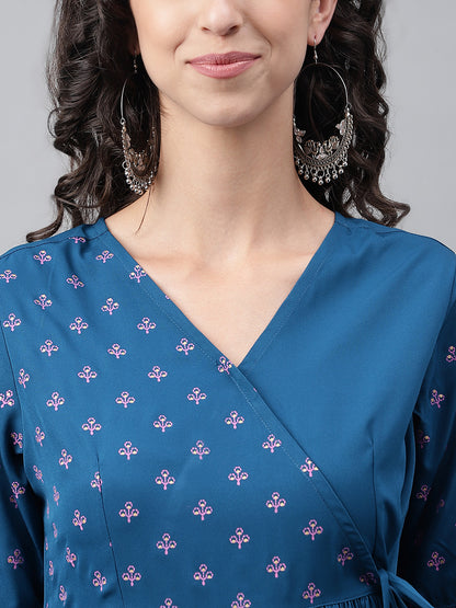 Janasya Women's Blue Crepe Solid Casual Angrakha Kurta - Distacart