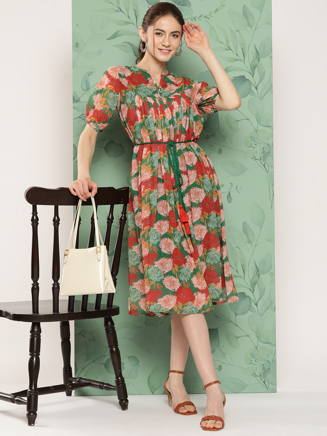 Janasya Women's Green Georgette Digital Printed Empire Casual Dress - Distacart