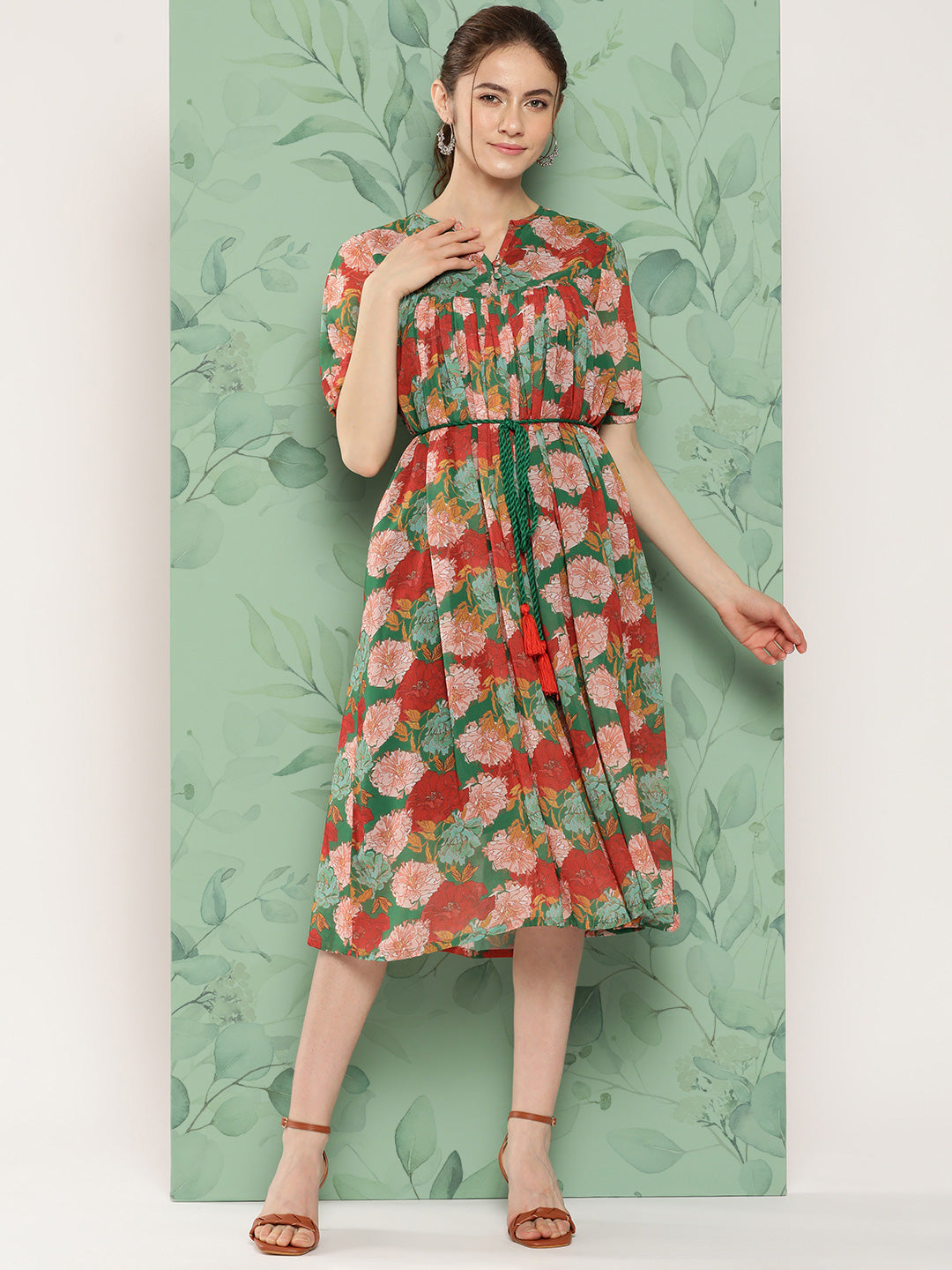 Janasya Women's Green Georgette Digital Printed Empire Casual Dress - Distacart