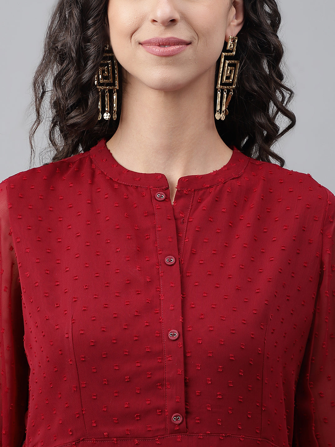 Janasya Women's Maroon Dobby Chiffon Self Design Casual Flared Kurta - Distacart