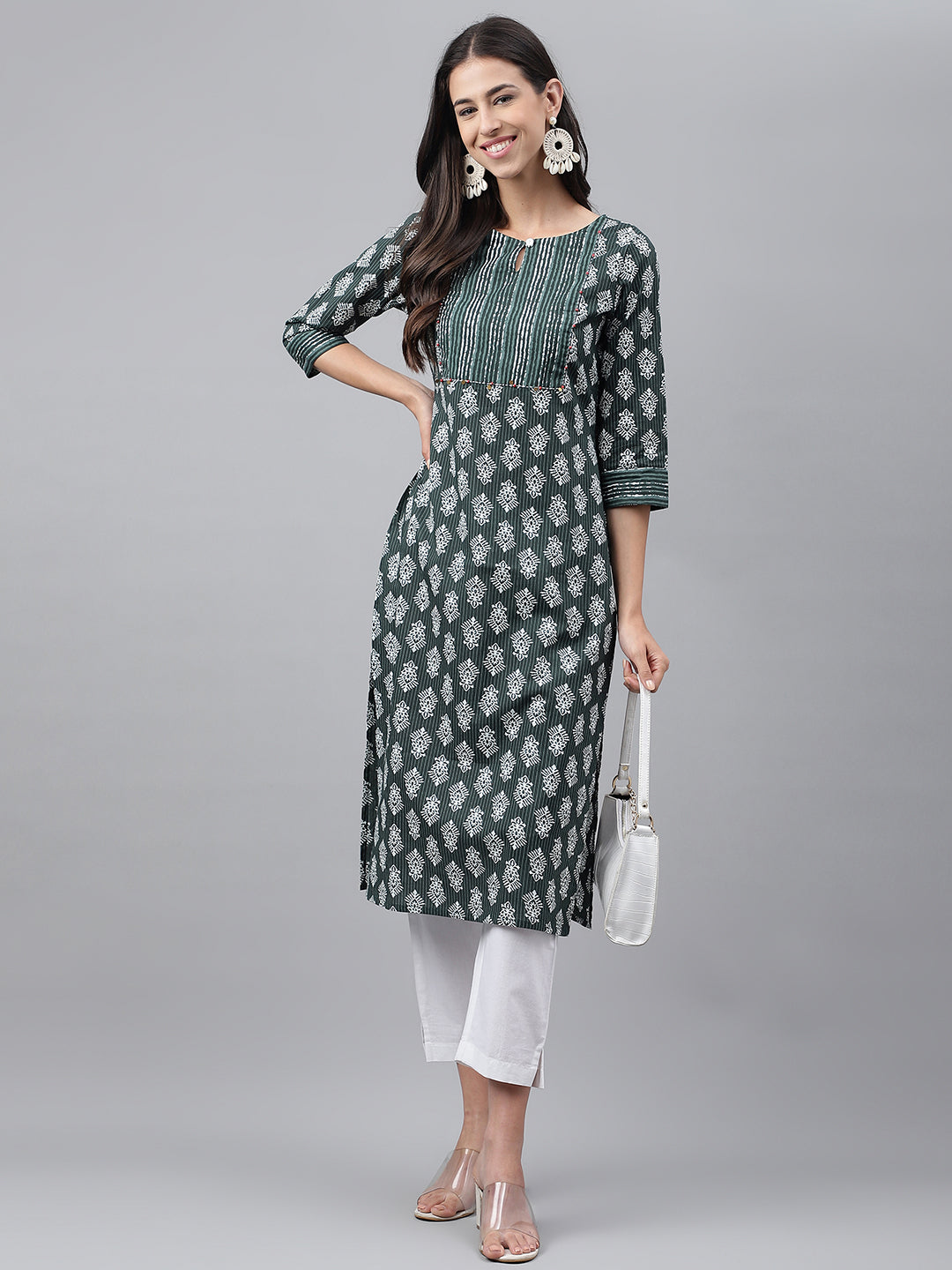 Janasya Women's Dark Green Cotton Ethnic Motifs Casual Straight Kurta - Distacart