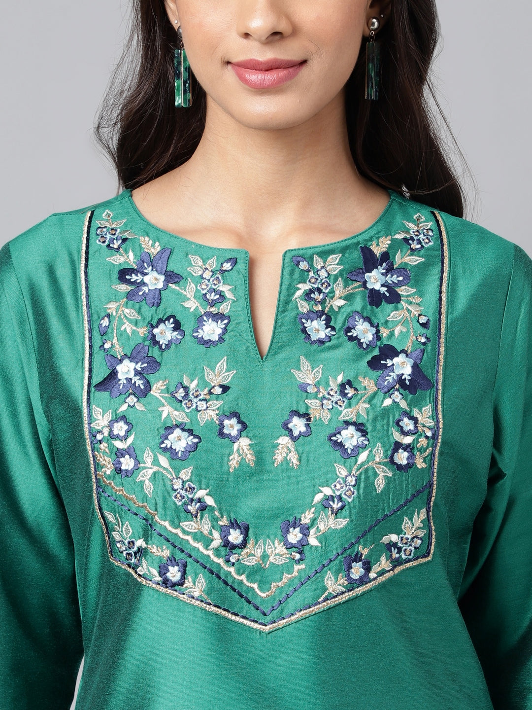 Janasya Women's Peacock Green Poly Silk Solid Festive Straight Kurta - Distacart