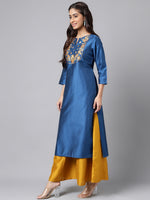 Thumbnail for Janasya Women's Blue Poly Silk Solid Festive Straight Kurta - Distacart