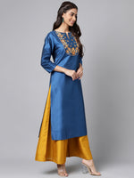 Thumbnail for Janasya Women's Blue Poly Silk Solid Festive Straight Kurta - Distacart