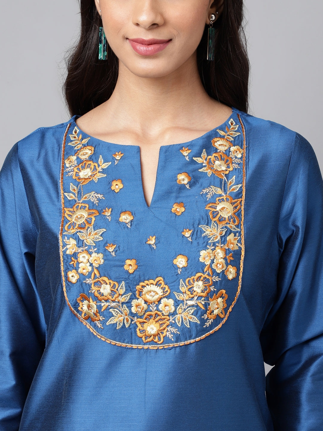 Janasya Women's Blue Poly Silk Solid Festive Straight Kurta - Distacart