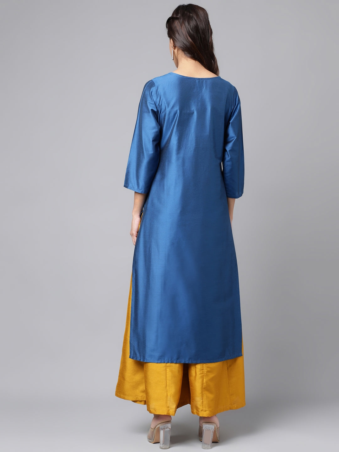 Janasya Women's Blue Poly Silk Solid Festive Straight Kurta - Distacart