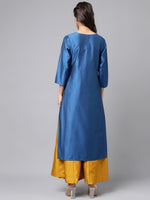 Thumbnail for Janasya Women's Blue Poly Silk Solid Festive Straight Kurta - Distacart