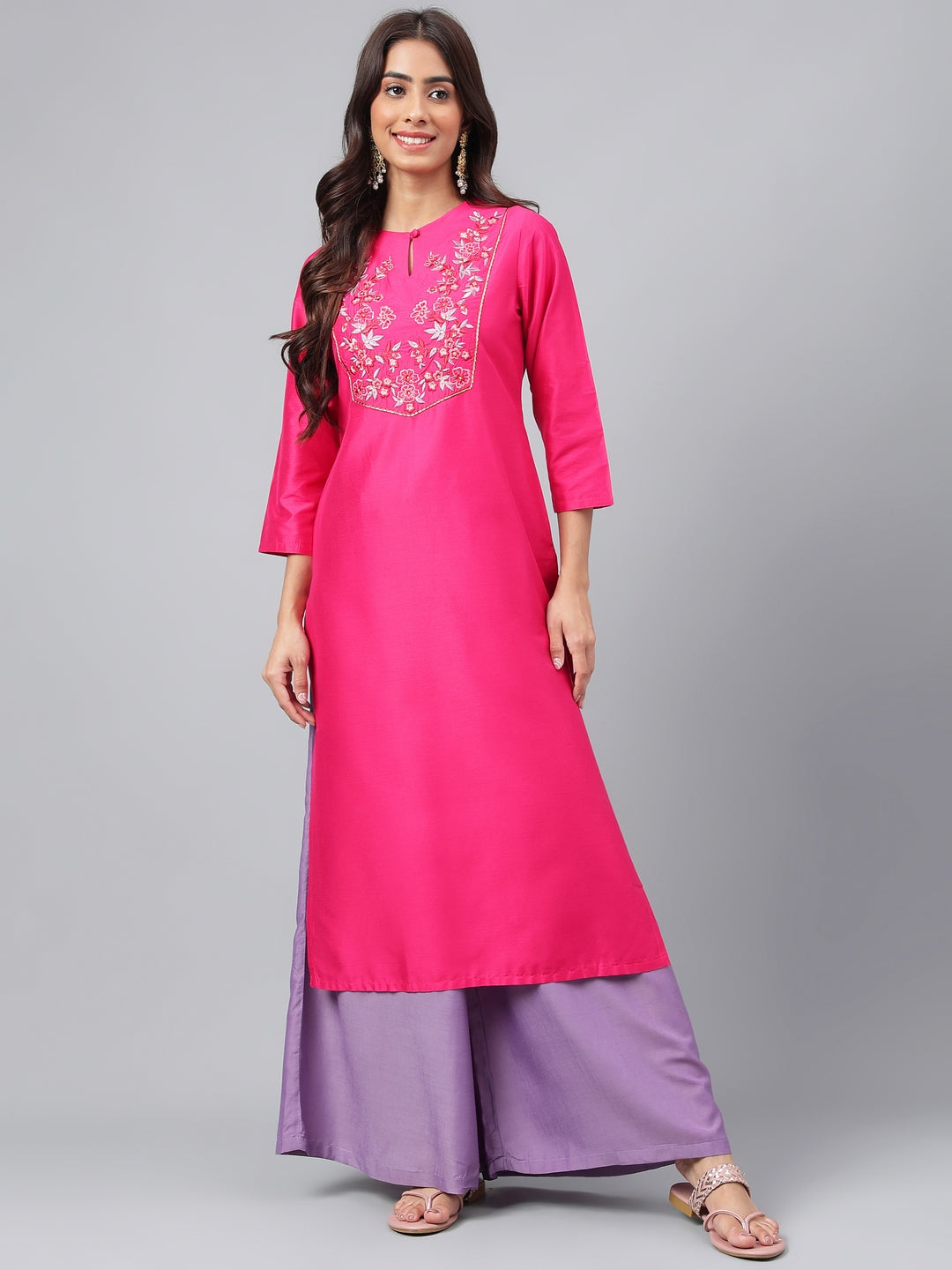 Janasya Women's Pink Poly Silk Solid Festive Straight Kurta - Distacart