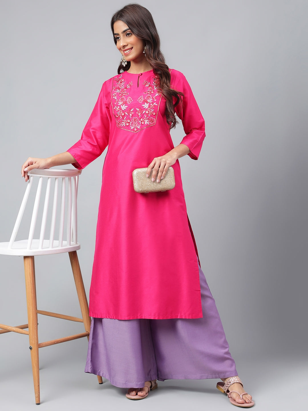 Janasya Women's Pink Poly Silk Solid Festive Straight Kurta - Distacart