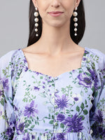 Thumbnail for Janasya Women's Lavender Georgette Floral Printed Tiered Casual Dress - Distacart