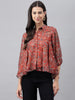 Janasya Women's Rust Chiffon Lurex Digital Printed Casual Flared Top - Distacart
