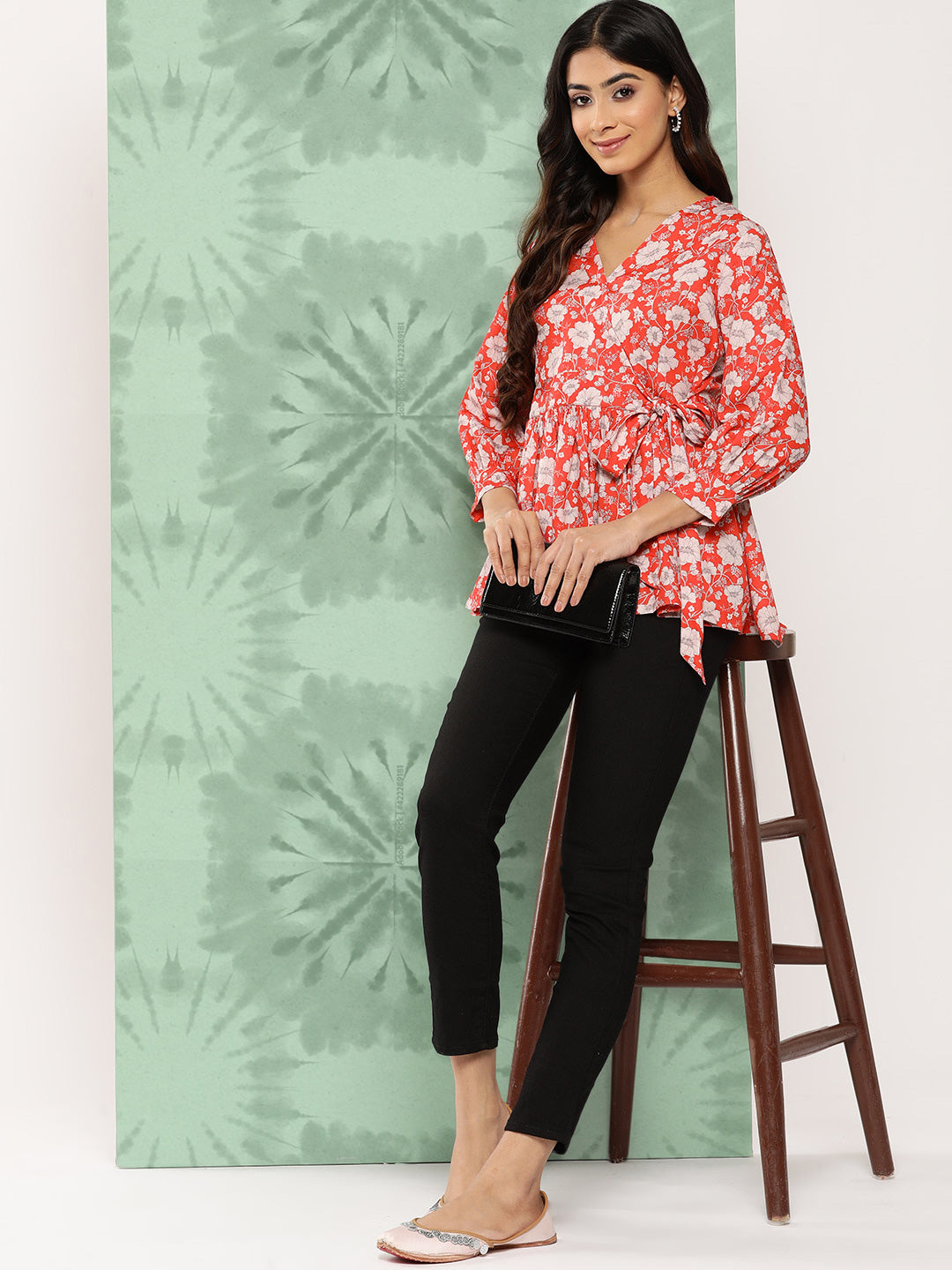 Janasya Women's Orange Crepe Digital Floral Print Casual Peplum Top - Distacart