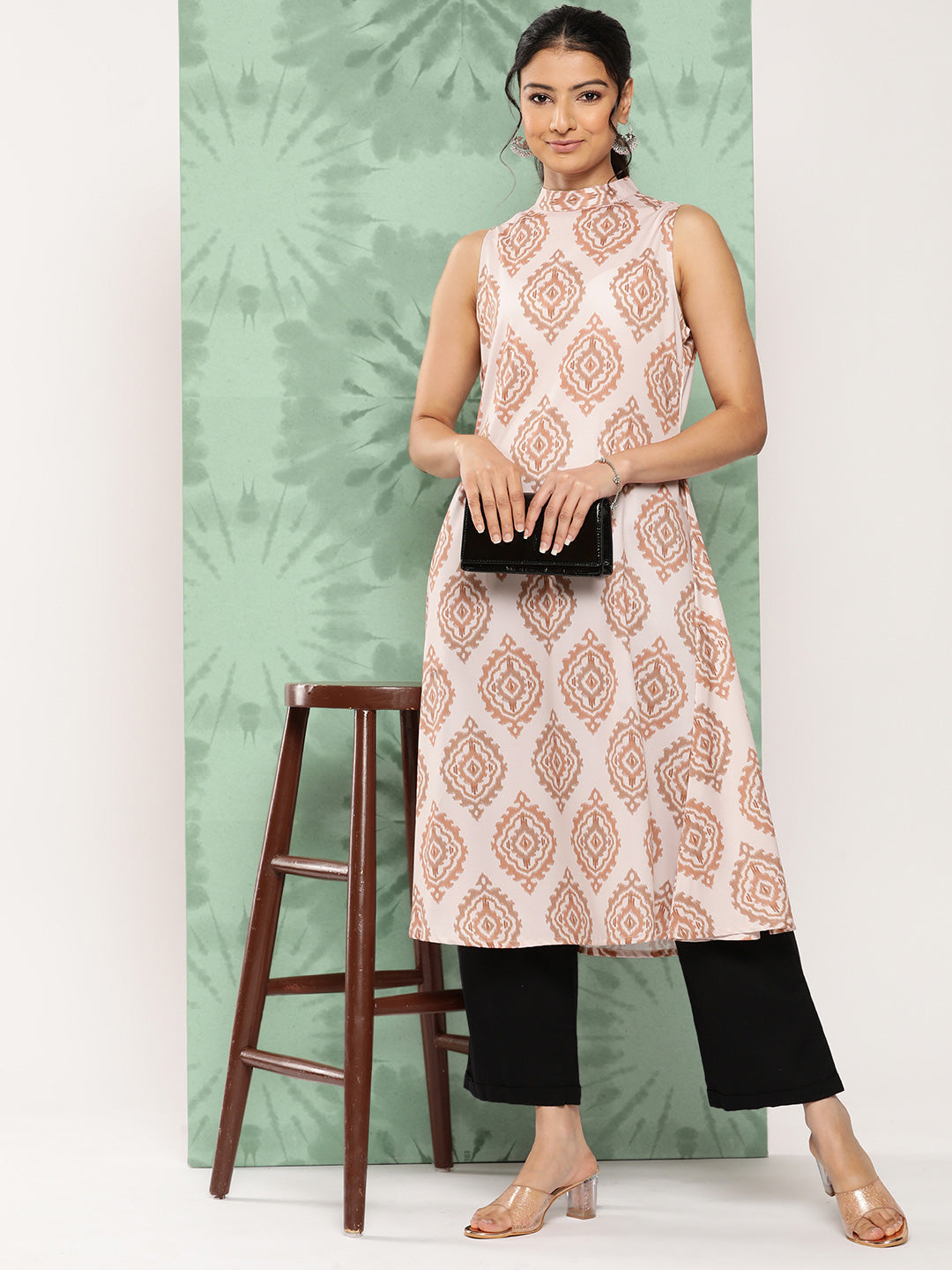 Janasya Women's Light Peach Crepe Digital Printed Casual A-Line Kurta - Distacart