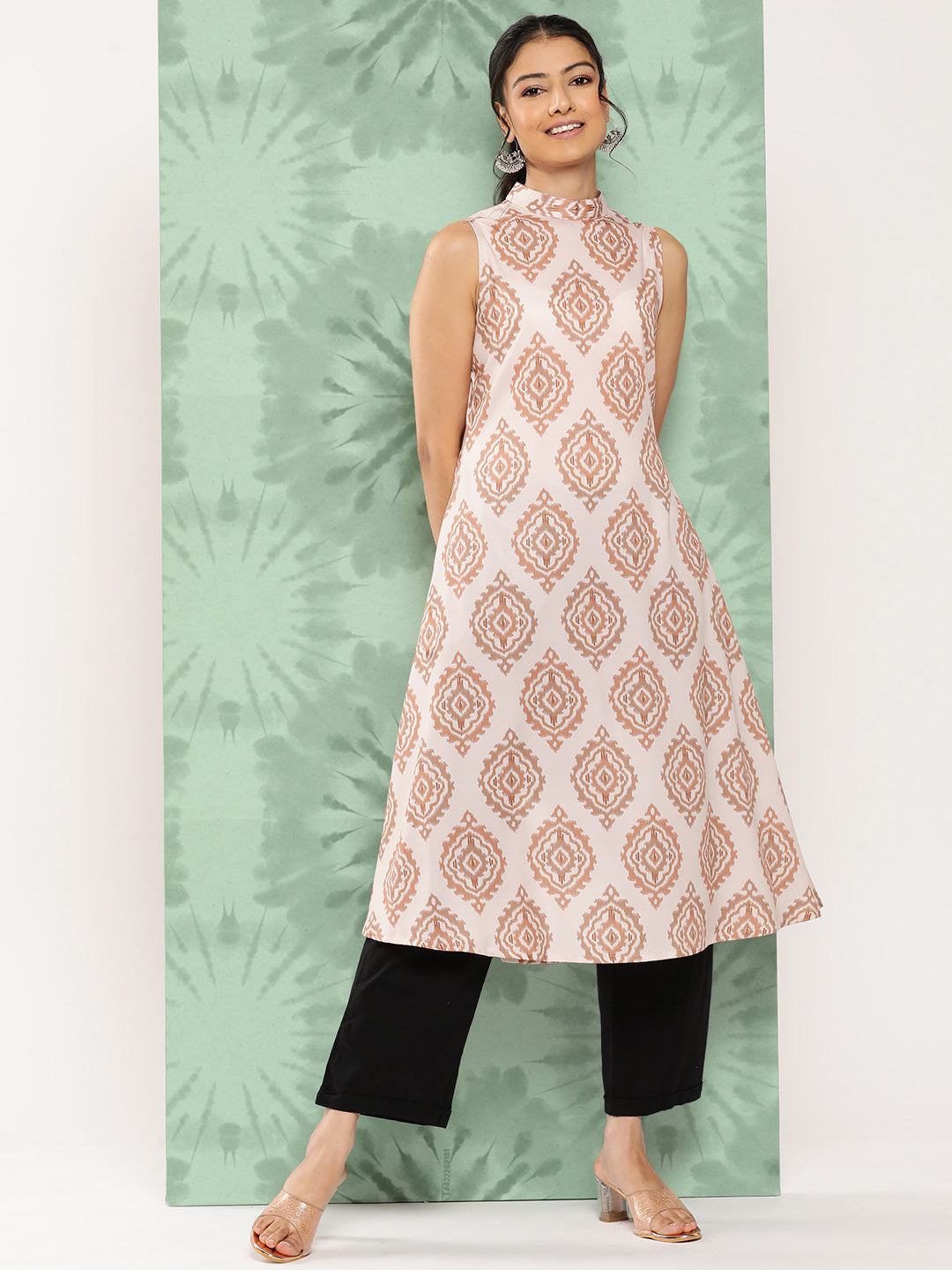 Janasya Women's Light Peach Crepe Digital Printed Casual A-Line Kurta - Distacart