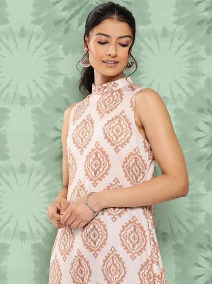 Janasya Women's Light Peach Crepe Digital Printed Casual A-Line Kurta - Distacart