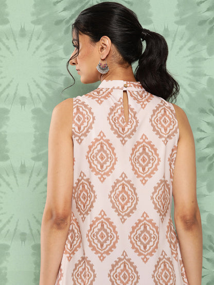 Janasya Women's Light Peach Crepe Digital Printed Casual A-Line Kurta - Distacart