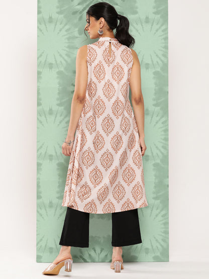 Janasya Women's Light Peach Crepe Digital Printed Casual A-Line Kurta - Distacart