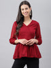 Janasya Women's Maroon Dobby Chiffon Solid Casual Peplum Top - Distacart
