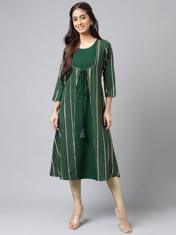 Janasya Women's Green Crepe Foil Printed Casual A-Line Kurta - Distacart