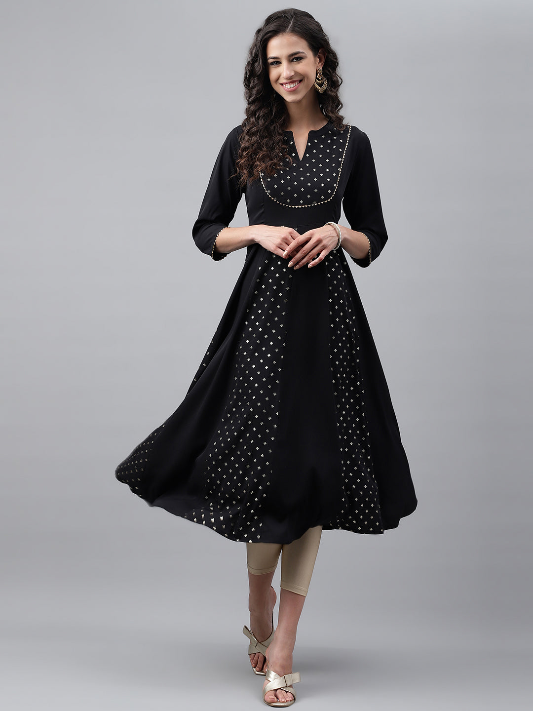 Janasya Women's Black Crepe Foil Printed Festive Anarkali Kurta - Distacart